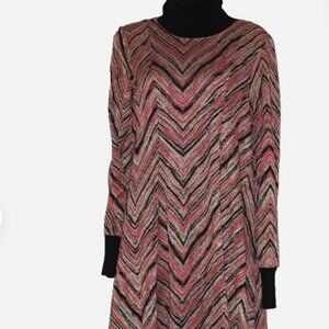 Sfizio Italy Turtleneck Zig Jersey Cotton Blend Sweater Dress Size:M